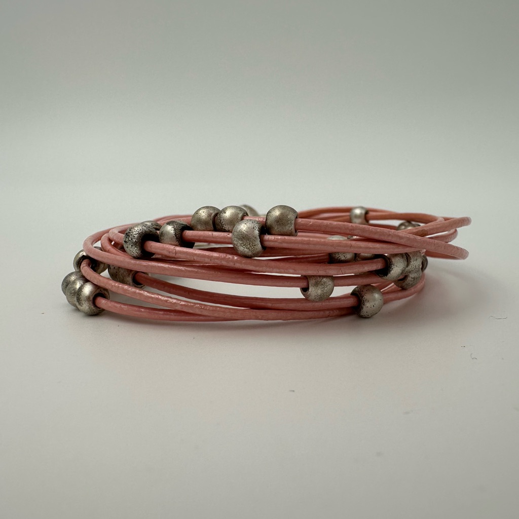 Chic Pink Bracelet With Silver Beads